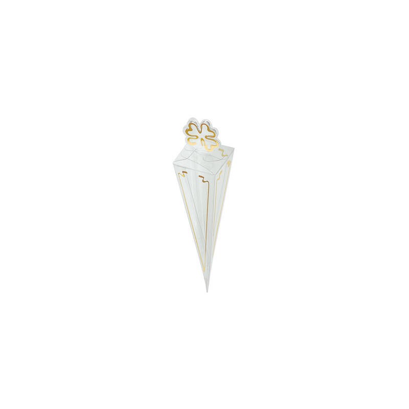 SCATOLA CONO 155 TRASPARENTE ORO 10pz