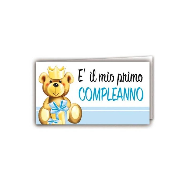 BIGLIETTINO BOMBONIERA PRIMO COMPLEANNO ORSETTO AZZURRO 20pz