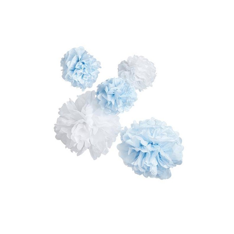 POM POM CARTA BIANCHI E AZZURRI 5pz