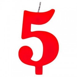 CANDELINA NUMERO 5 SCINTILLANTE  ROSSA 9,5cm