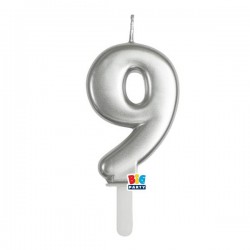 CANDELINA NUMERO 9 TINY PLUMP ARGENTO METAL 7cm