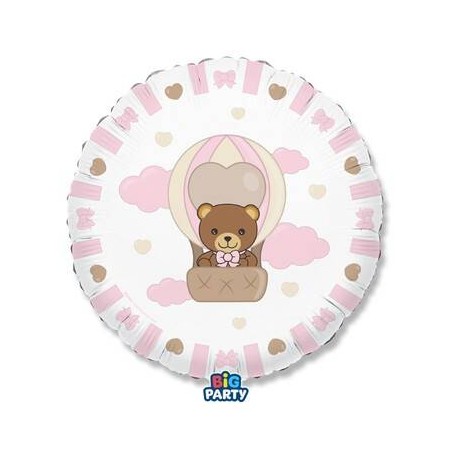 PALLONE MYLAR TONDO 45cm TEDDY FRIENDS BY THUN ROSA