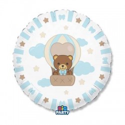 PALLONE MYLAR TONDO 45cm TEDDY FRIENDS BY THUN CELESTE