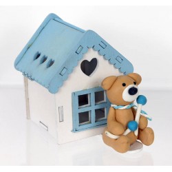 CASETTA LEGNO CON ORSETTO COLORE AZZURRO 6pz