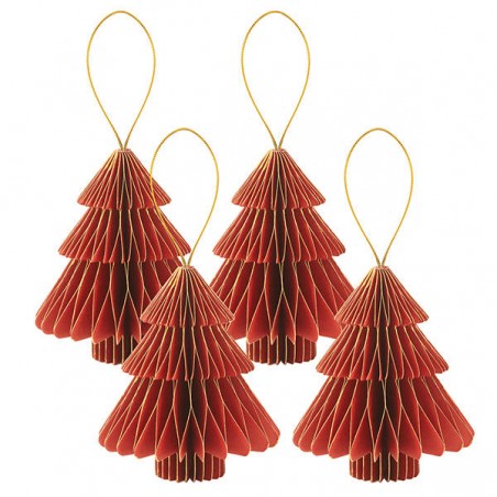 ALBERI IN CARTA h10cm ROSSO BORDO  ORO 4pz