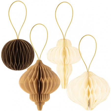 DECORAZIONI CARTA 8/10/13cm TABACCO ORO 4pz