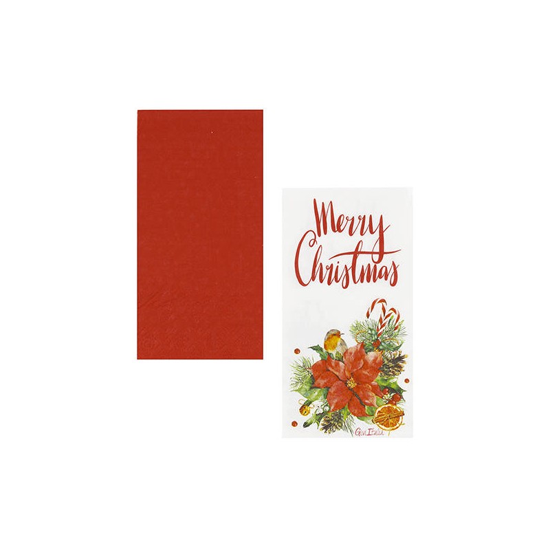 TOVAGLIOLI 33x33 DECORO STELLA NATALE E ROSSO 16pz