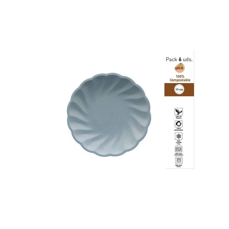 PIATTI DESSERT CONCHIGLIA COMPOSTABILI TONDI ø19cm CELESTE 6pz