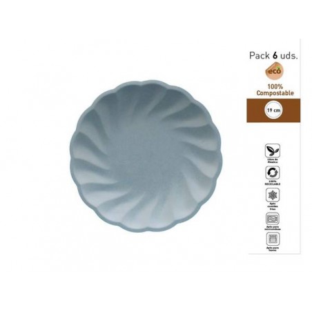 PIATTI DESSERT CONCHIGLIA COMPOSTABILI TONDI ø19cm CELESTE 6pz