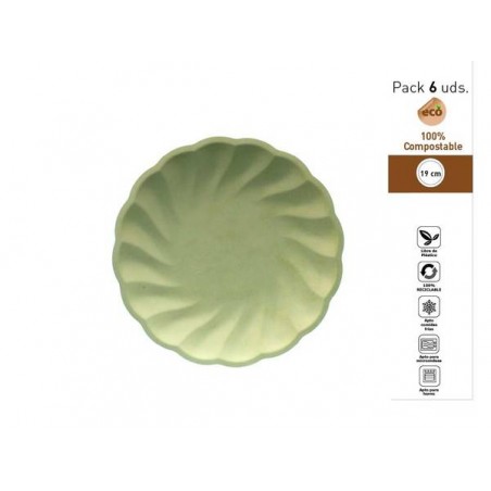 PIATTI DESSERT CONCHIGLIA COMPOSTABILI TONDI ø19cm VERDE 6pz