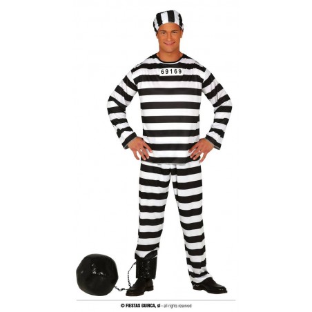 COSTUME CARCERATO PANTALONI MAGLIA CON CAPPELLO TG.52-54