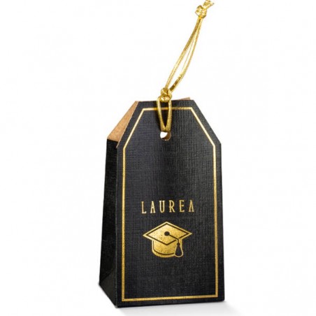 SCATOLA TAG NERO STAMPA LAUREA 5,5x3,5x10cm 10pz