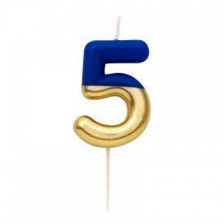 CANDELINA NUMERO 5 BLU/ORO 10,5cm