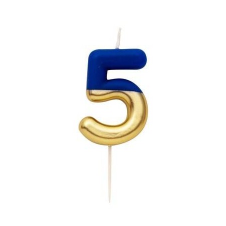 CANDELINA NUMERO 5 BLU/ORO 10,5cm