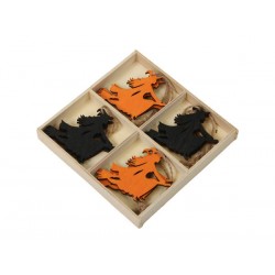 DECORAZIONI LEGNO ARANCIO NERO STREGA 8pz