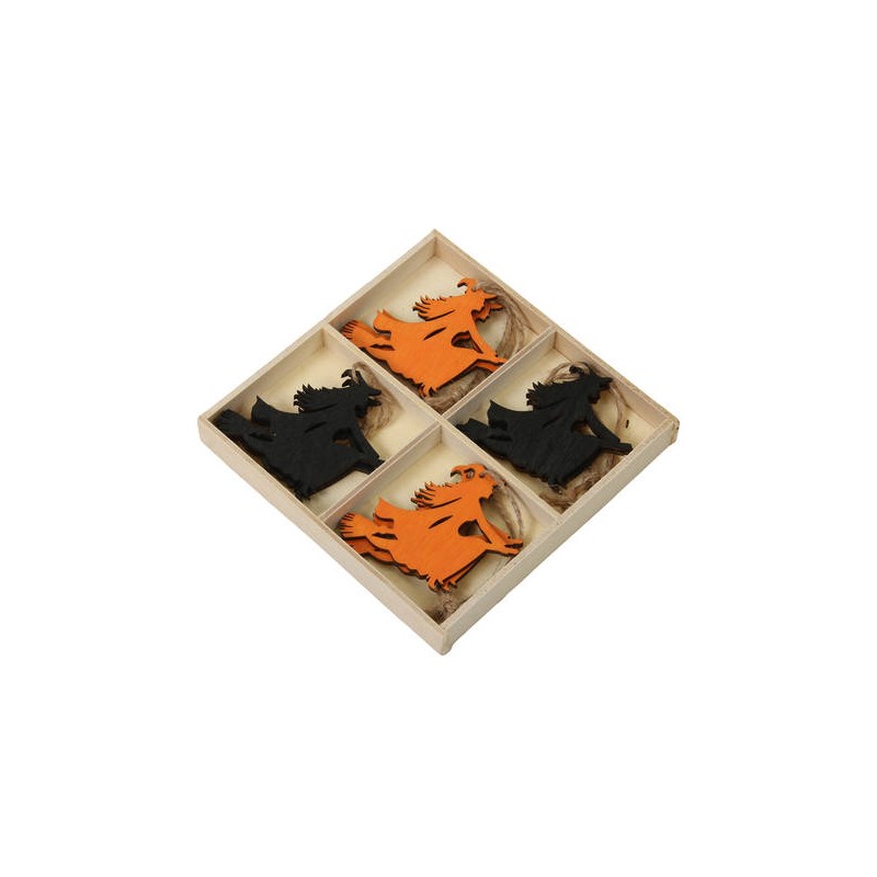 DECORAZIONI LEGNO ARANCIO NERO STREGA 8pz