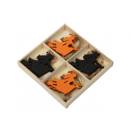 DECORAZIONI LEGNO ARANCIO NERO STREGA 8pz