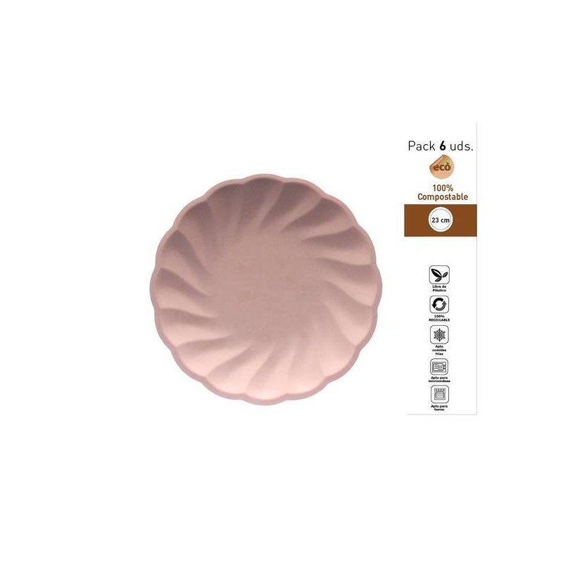 PIATTI PIANI CONCHIGLIA COMPOSTABILI TONDI ø23cm ROSA 6pz