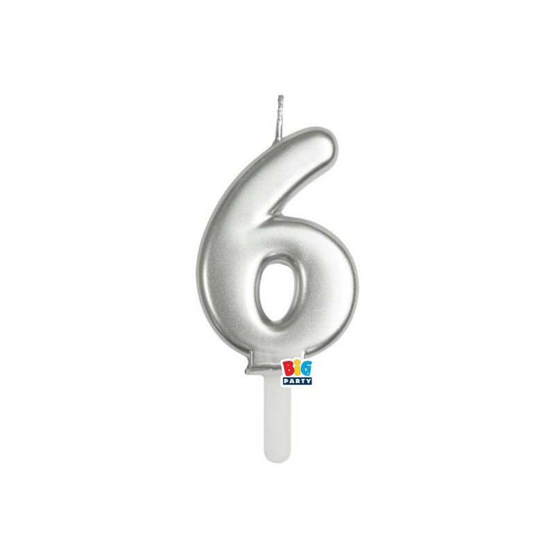 CANDELINA NUMERO 6 TINY PLUMP ARGENTO METAL 7cm