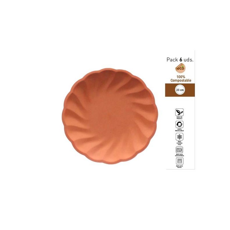 PIATTI PIANI CONCHIGLIA COMPOSTABILI TONDI ø23cm CORALLO 6pz