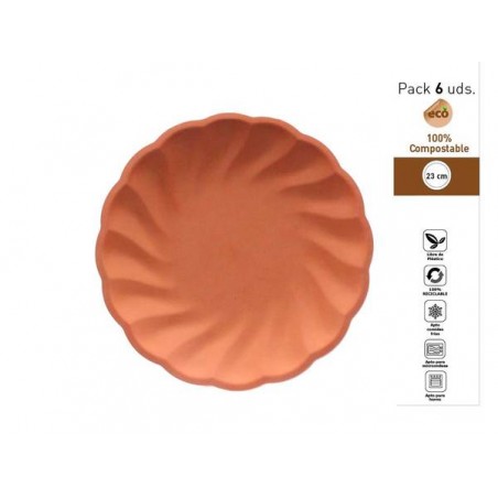 PIATTI PIANI CONCHIGLIA COMPOSTABILI TONDI ø23cm CORALLO 6pz
