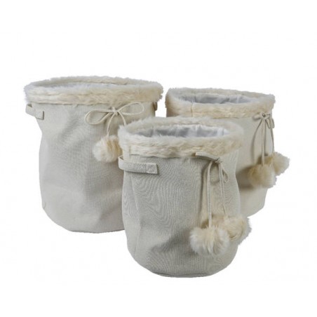 CESTO TONDO POLYESTER PANNA CON POMPOM Ø30xh35cm 2/3 1pz