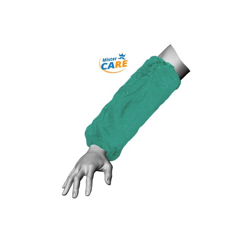 Mr.Care - MANICOTTO LDPE C/ELASTICI CUCITI 18my GIALLO 100pz