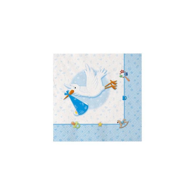 TOVAGLIOLI 25x25cm BENVENUTO CICOGNA CELESTE