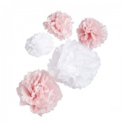 FESTONE DA APPENDERE POM POM BIANCHI ROSA 5pz