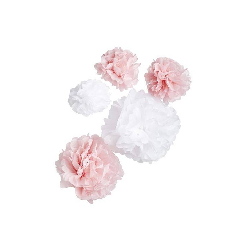 FESTONE DA APPENDERE POM POM BIANCHI ROSA 5pz