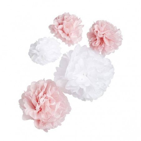 FESTONE DA APPENDERE POM POM BIANCHI ROSA 5pz