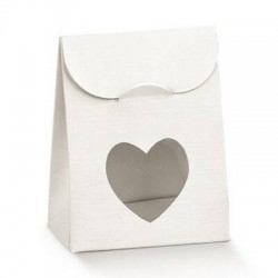SACCHETTO C/FINESTRA CUORE 6x3,5x8cm FIBRA BIANCO 10pz
