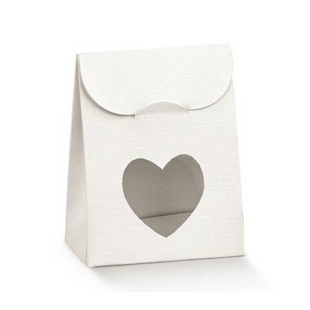 SACCHETTO C/FINESTRA CUORE 6x3,5x8cm FIBRA BIANCO 10pz
