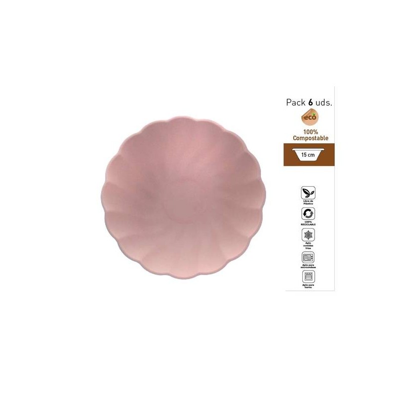 PIATTI FONDI CONCHIGLIA COMPOSTABILI TONDI ø15cm ROSA 6pz