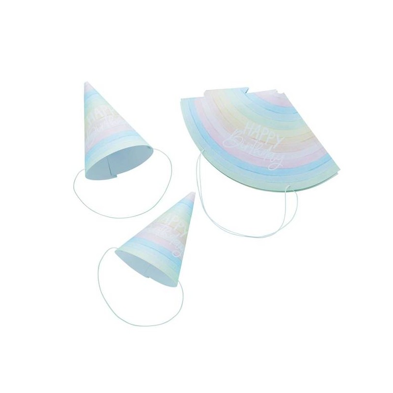 CAPPELLINI IN CARTA ECO COMPLEANNO ARCOBALENO 10pz