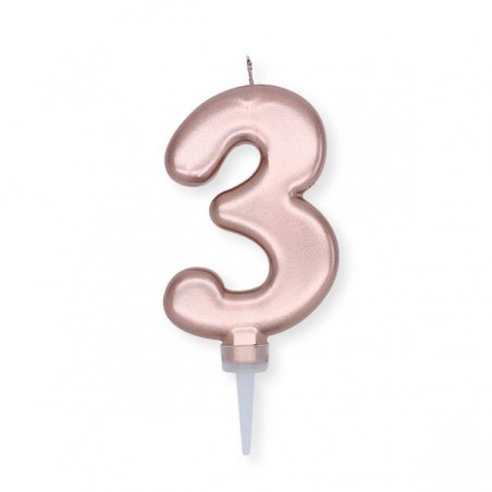 CANDELINA NUMERO 3 ROSE GOLD METAL 10cm