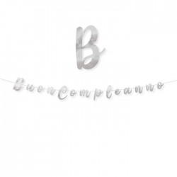 FESTONE ITALIC BUON COMPLEANNO ARGENTO METAL cm15x3mt