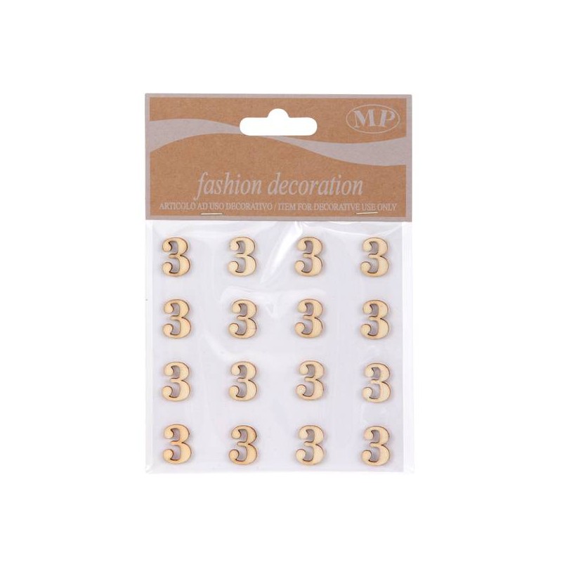 NUMERI 3 IN LEGNO 10x10cm 16pz