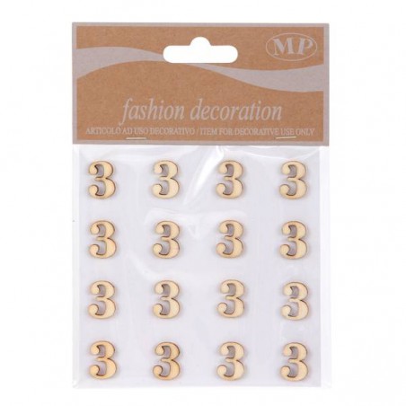 NUMERI 3 IN LEGNO 10x10cm 16pz