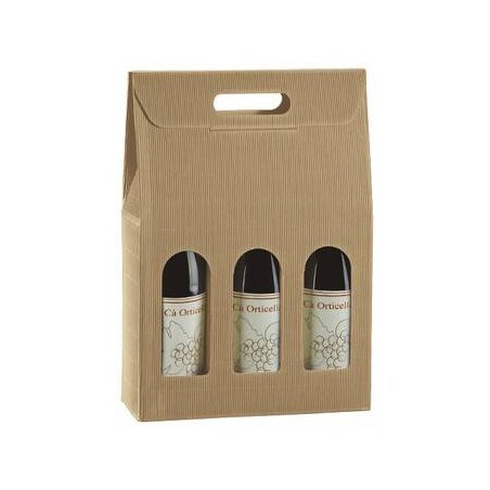 SCATOLA 3 BOTTIGLIE C/FINESTRA 27x9x38,5cm ONDA AVANA