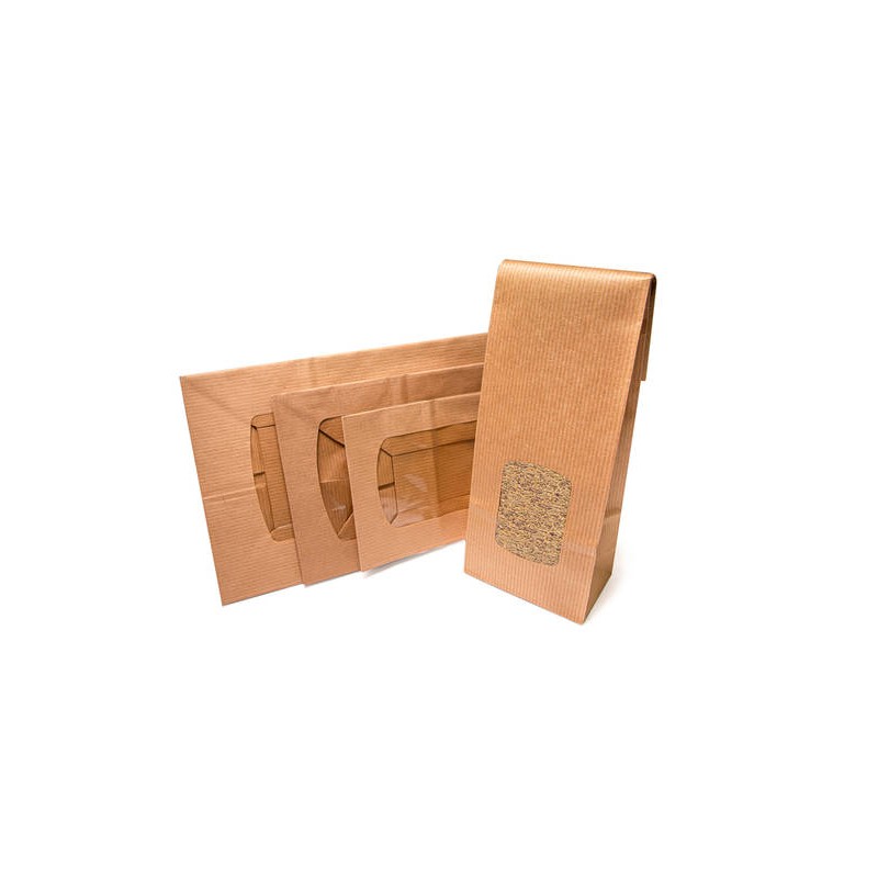 SACCHETTO KRAFT AVANA C/FINESTRA B/QUADRA 12+8x34cm 50pz
