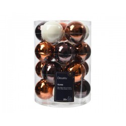 PALLINE VETRO IN BOX Ø6cm WHITE CARAMEL BROWN 20pz