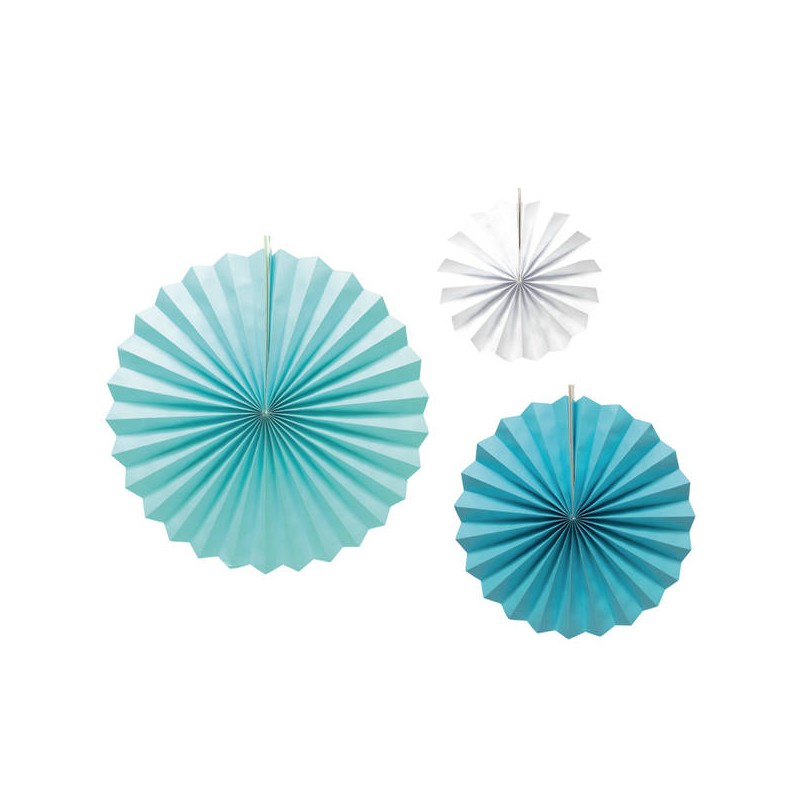 DECORAZIONE VENTAGLI IN CARTA CELESTE SFUMATI 20/30/40cm 3pz