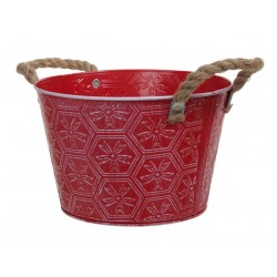 CESTO METALLO ROSSO CON MANICI CORDA Ø20x13cm