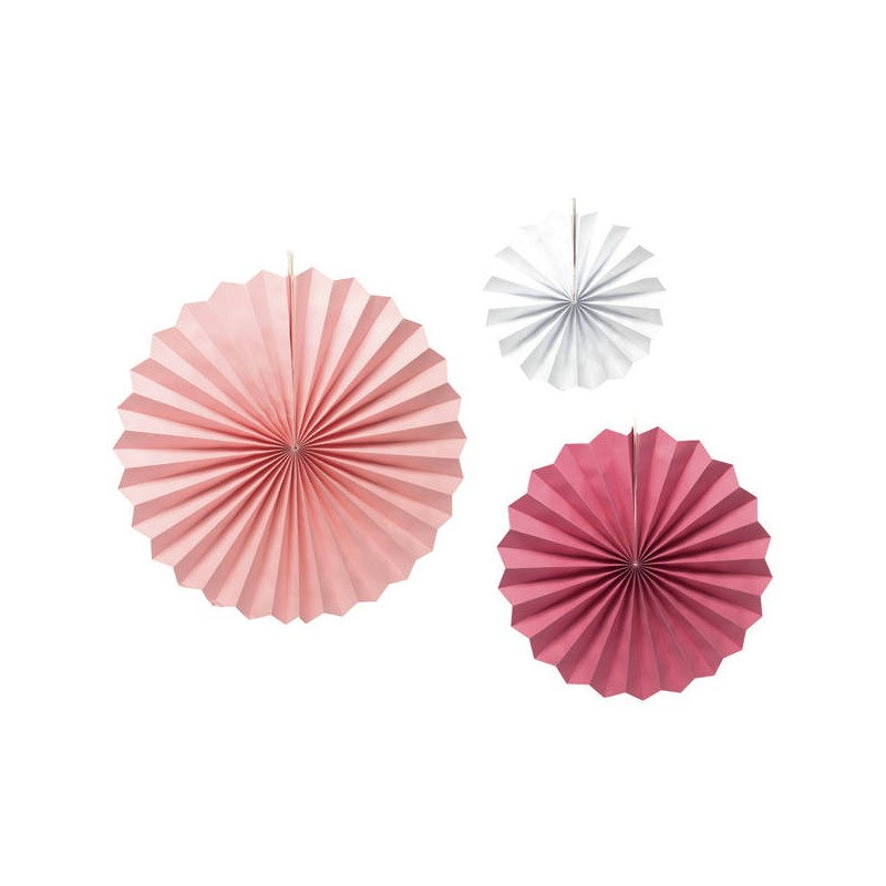 DECORAZIONE VENTAGLI IN CARTA ROSA SFUMATI 20/30/40cm 3pz