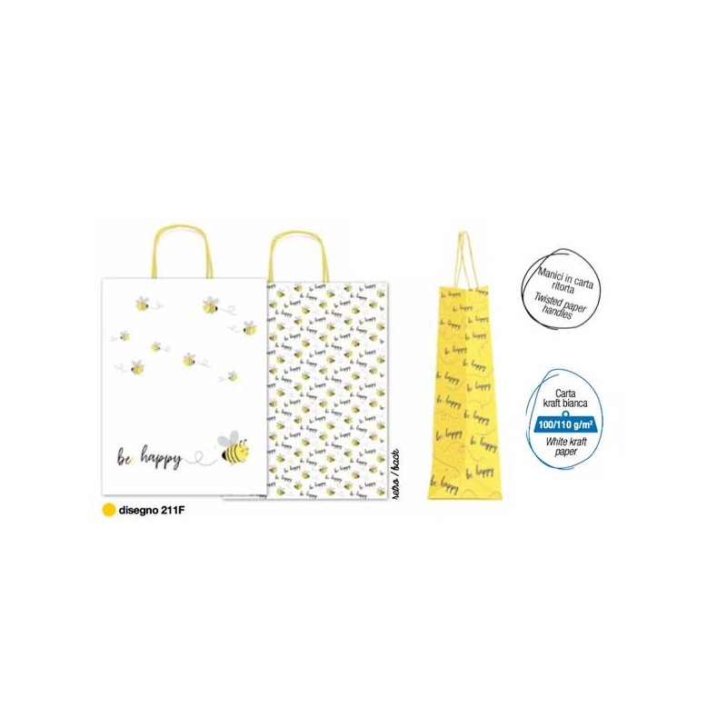 BORSA CARTA DECOR MIS.16+8x21cm BEE HAPPY 211F