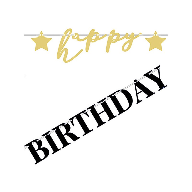 FESTONE HAPPY BIRTHDAY METAL NERO/ORO 1,7mt