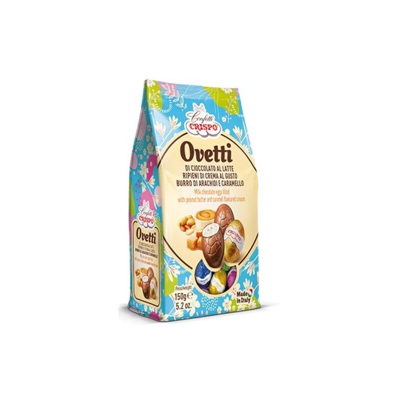 OVETTI DI CIOCCOLATO AL LATTE CON CREMA AL GUSTO BURRO DI ARACHIDI E CARAMELLO 150gr