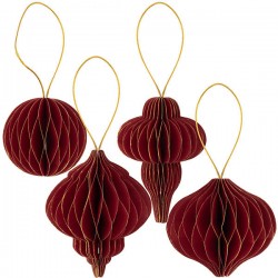 DECORAZIONI CARTA 8/10/13cm ROSSO ORO 4pz