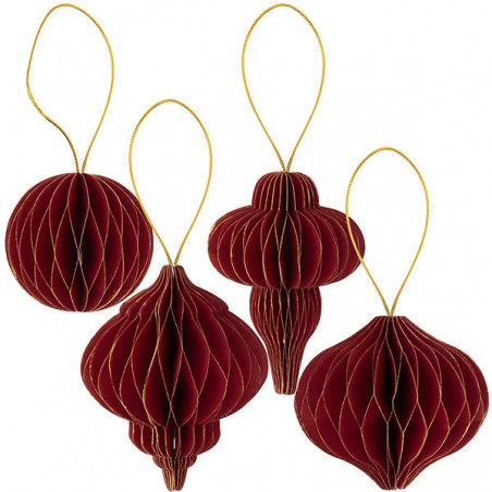 DECORAZIONI CARTA 8/10/13cm ROSSO ORO 4pz